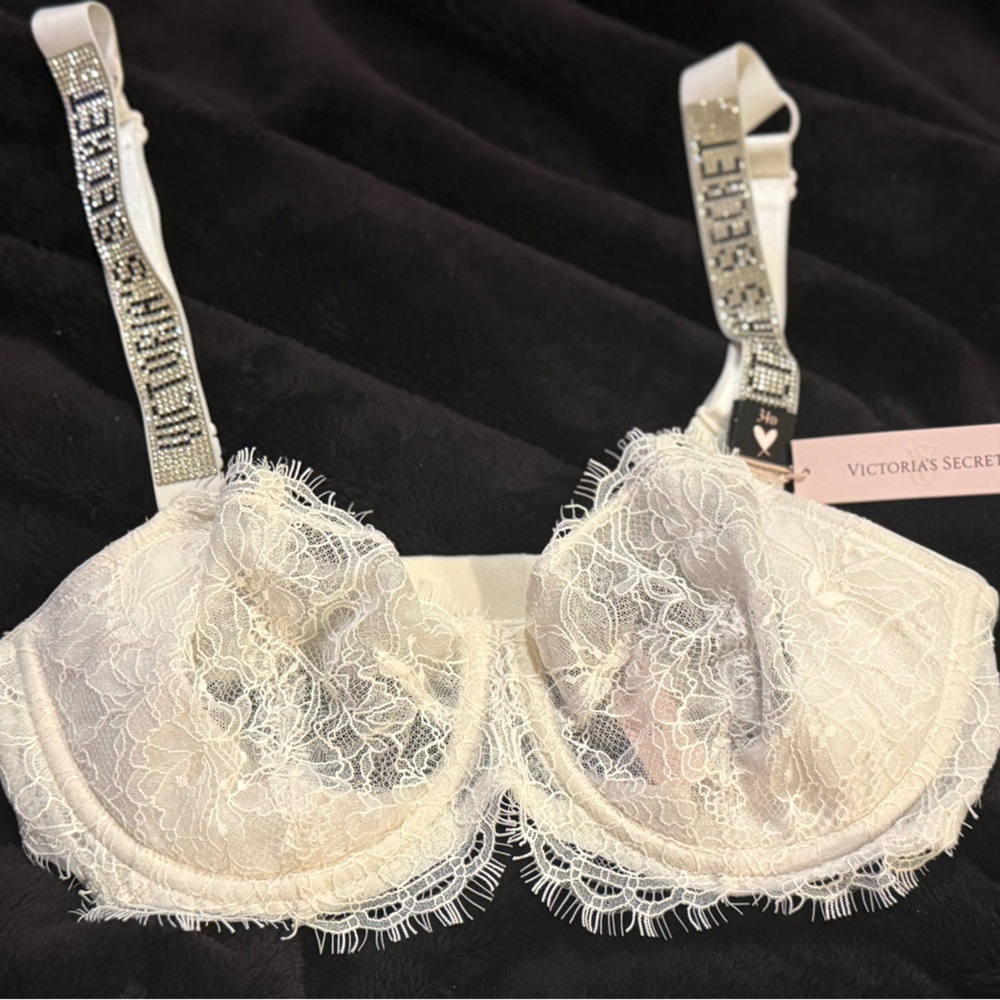 Victoria's Secret Ivory Lace Bra with Embellished Straps
